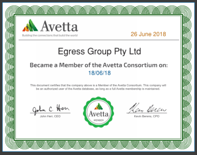 Egress Group Avetta Membership Certificate